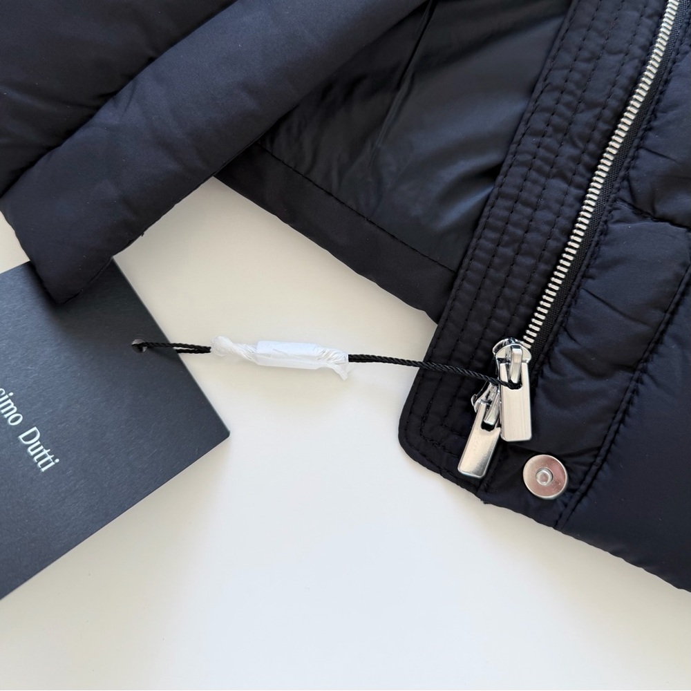 Massimo Dutti Black Water-Repellent Puffer Jacket Size S Drawstring Waist - Picture 10 of 16